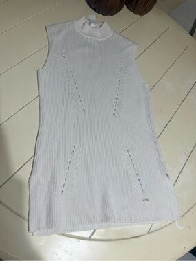 Akris Sleeveless Mock Neck Knit Midi Dress in White